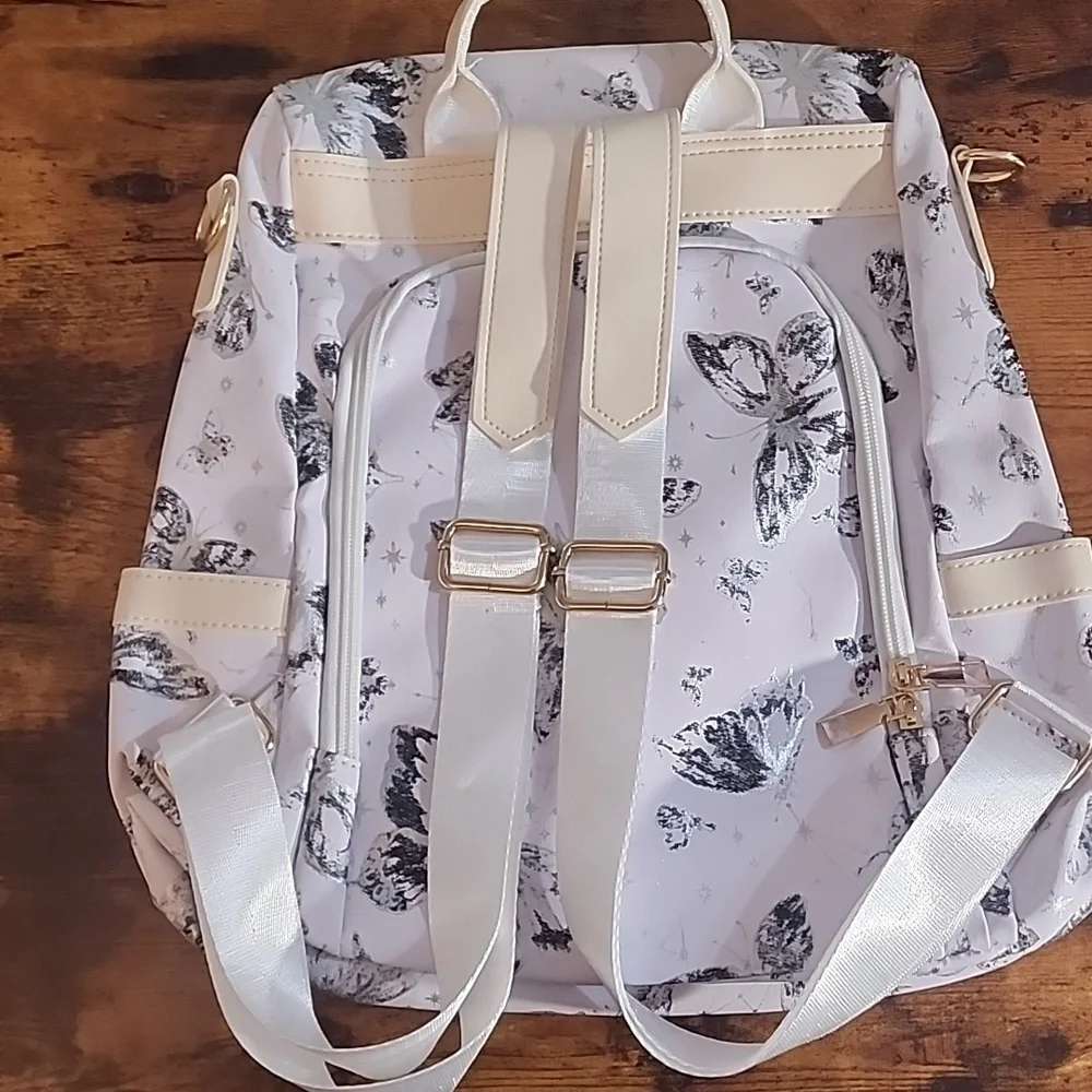 FIRM PRICE Anti Theft Elegant White and Black Butterfly Print Backpack Casual